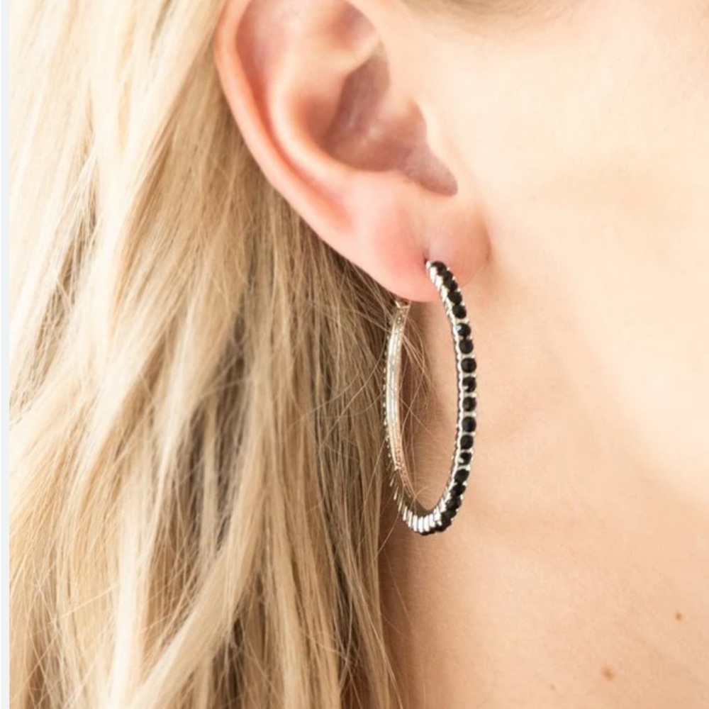 Paparazzi Black and Silver Crystal Hoop Earrings